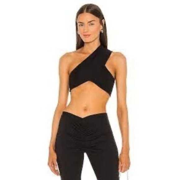 Miaou Shirt Womens XS Elvis Top Black One Shoulder Cropped Tank Party Evening - Picture 1 of 5